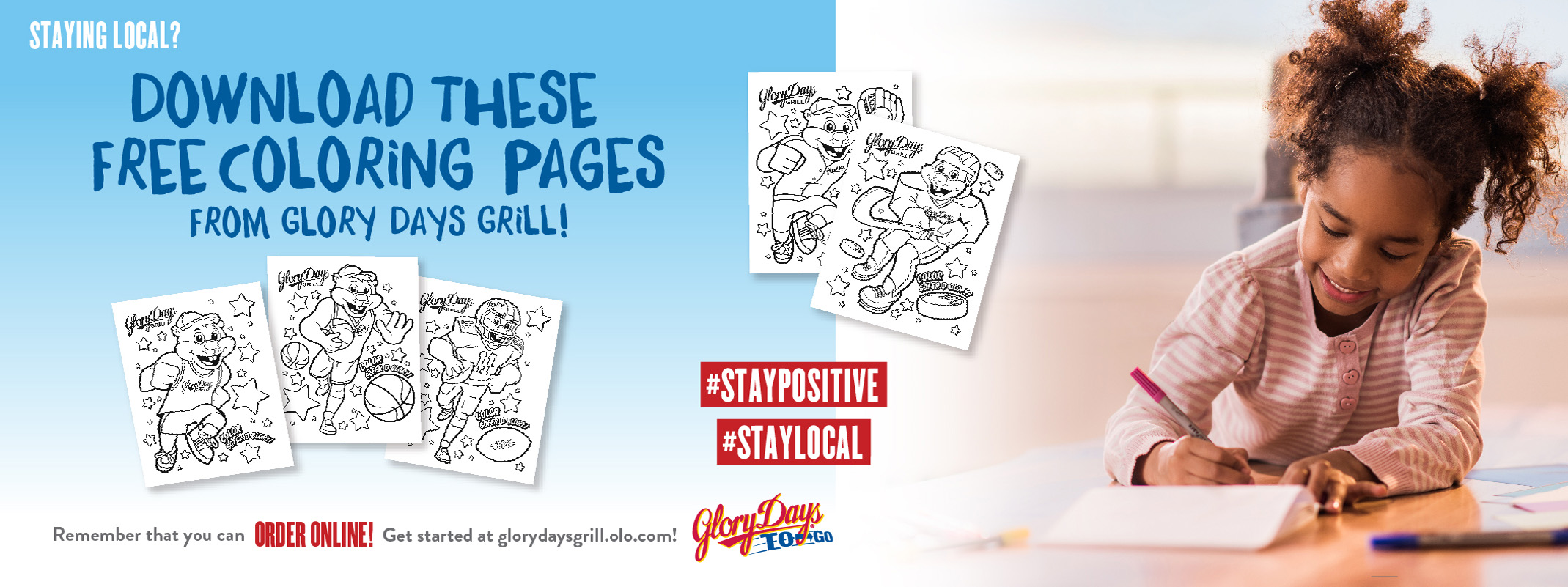 Download these free coloring pages from Glory Days Grill!