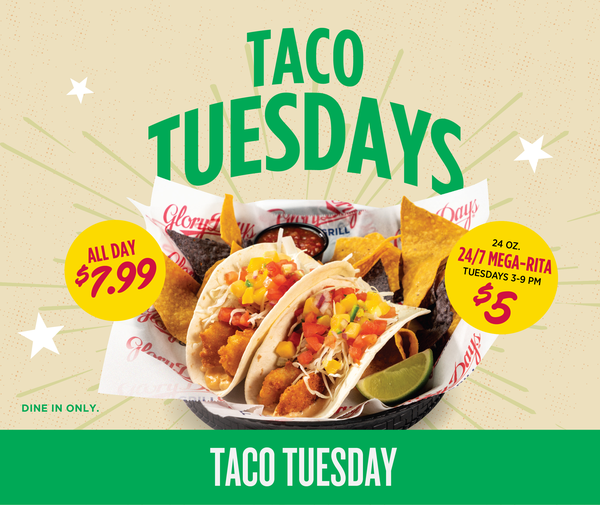 Taco Tuesday! 2 Tacos with chips and salsa for $6.99