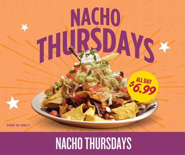 Macho Nachos Thursday special. Half order chili nachos for $6.99.