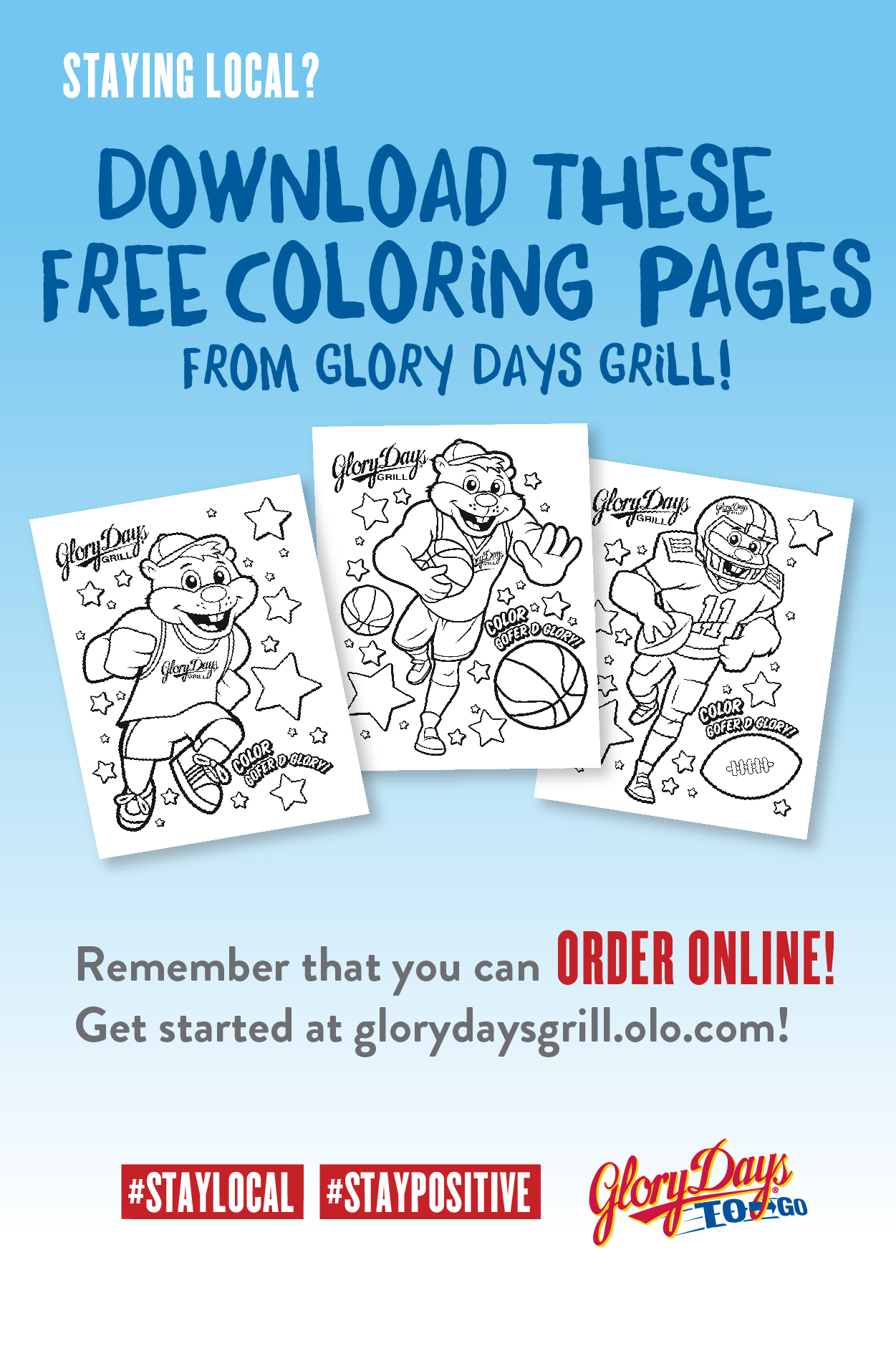 Download these free coloring pages from Glory Days Grill!