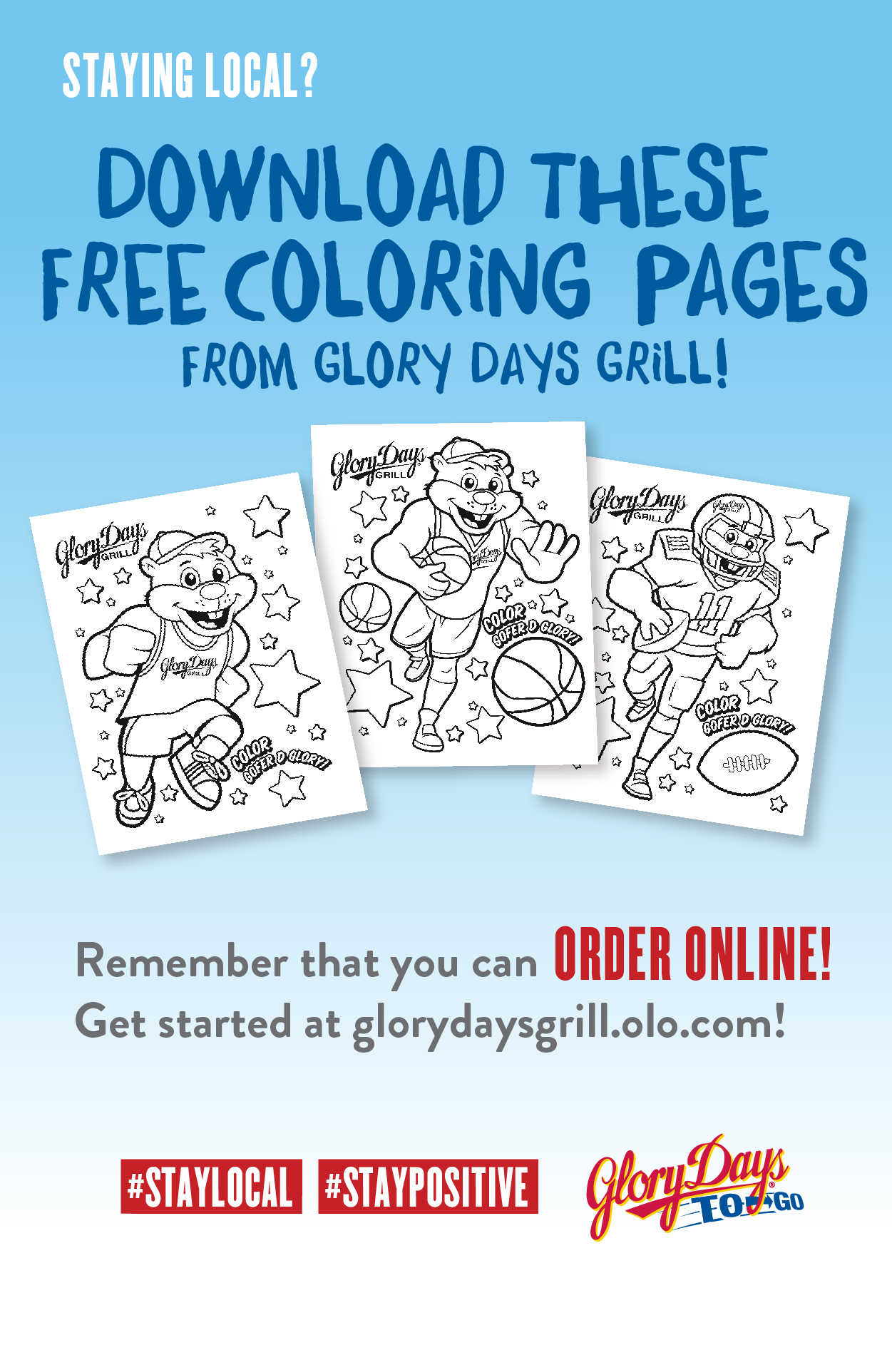 Download these free coloring pages from Glory Days Grill!