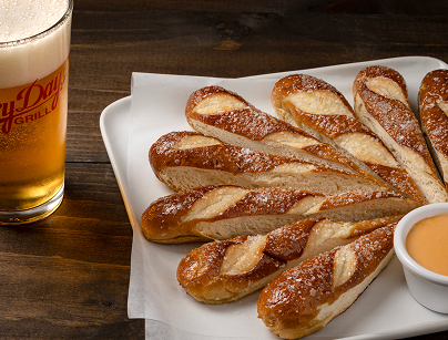 Glory Days Grill menu favorite—Slam Dunk Pretzels served with beer cheese