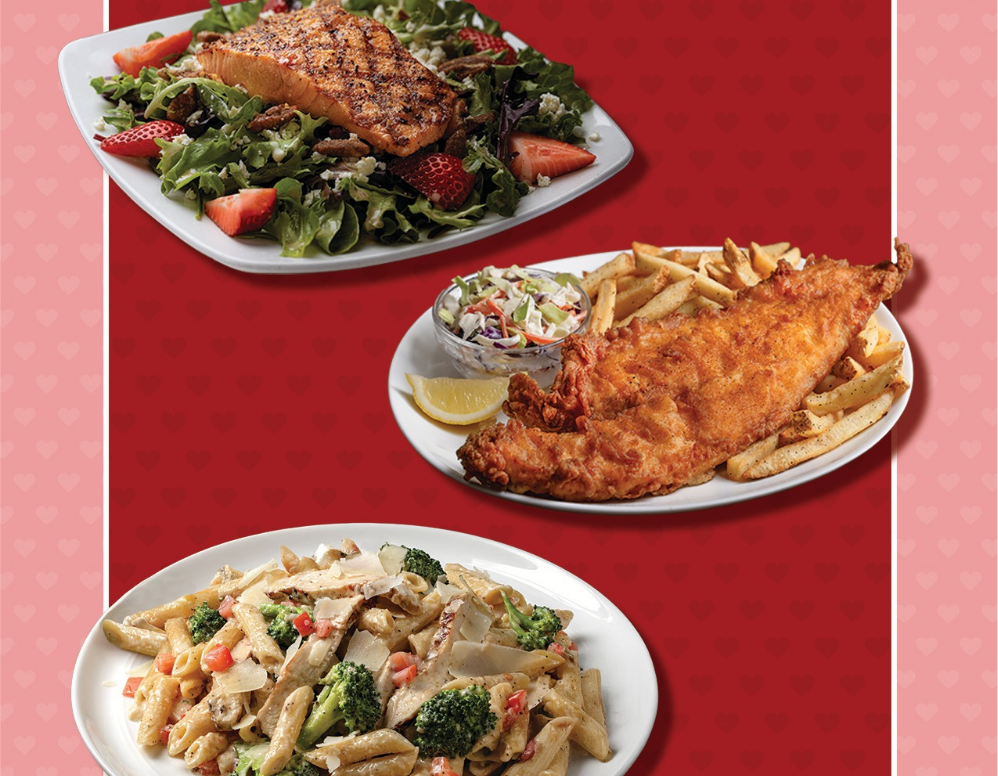 picture of strawberry salmon salad, fish fry and penne pasta