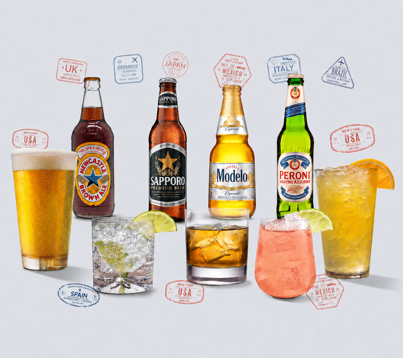 variety of beers and cocktails from around the globe