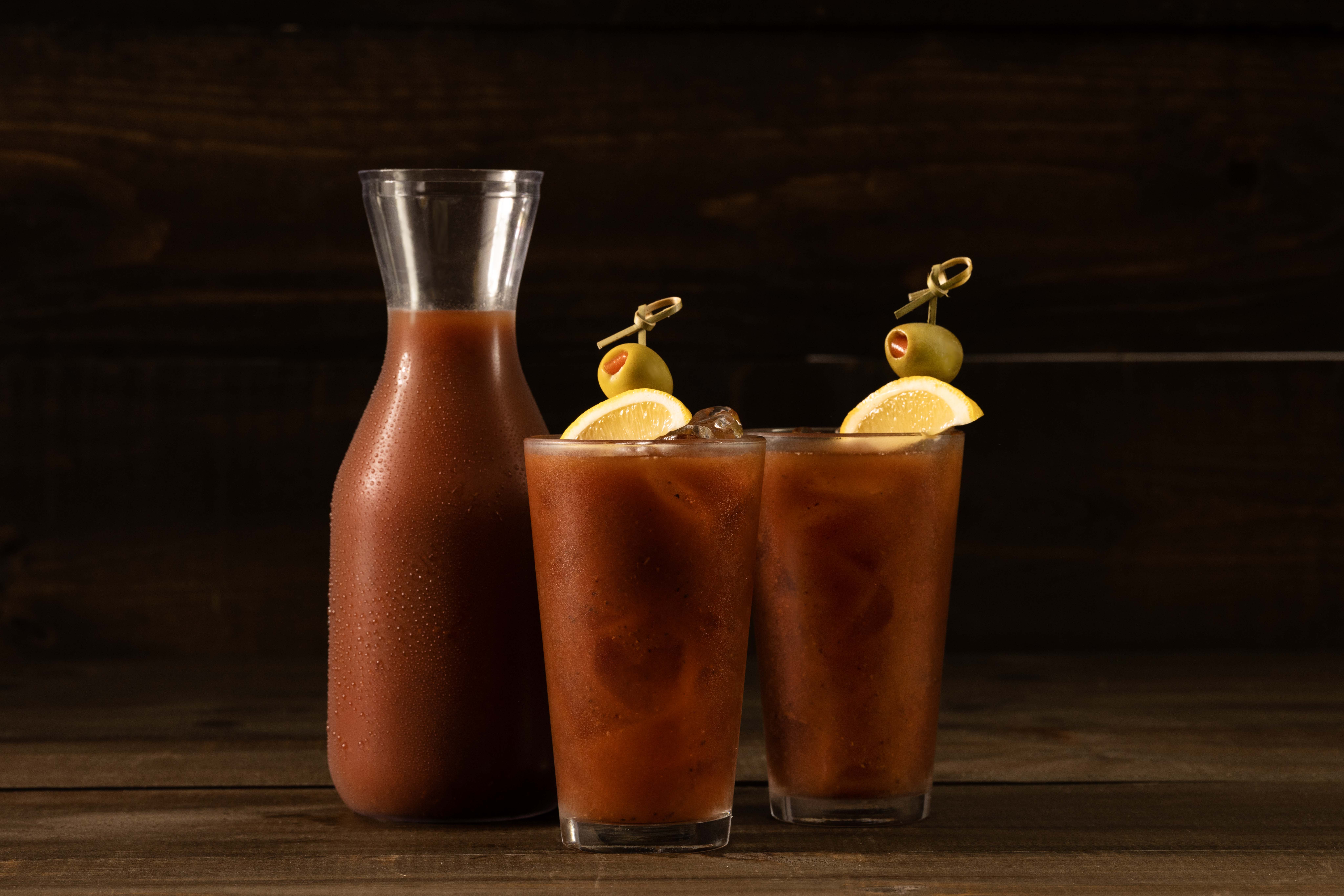 bloody mary cocktail in drink glasses